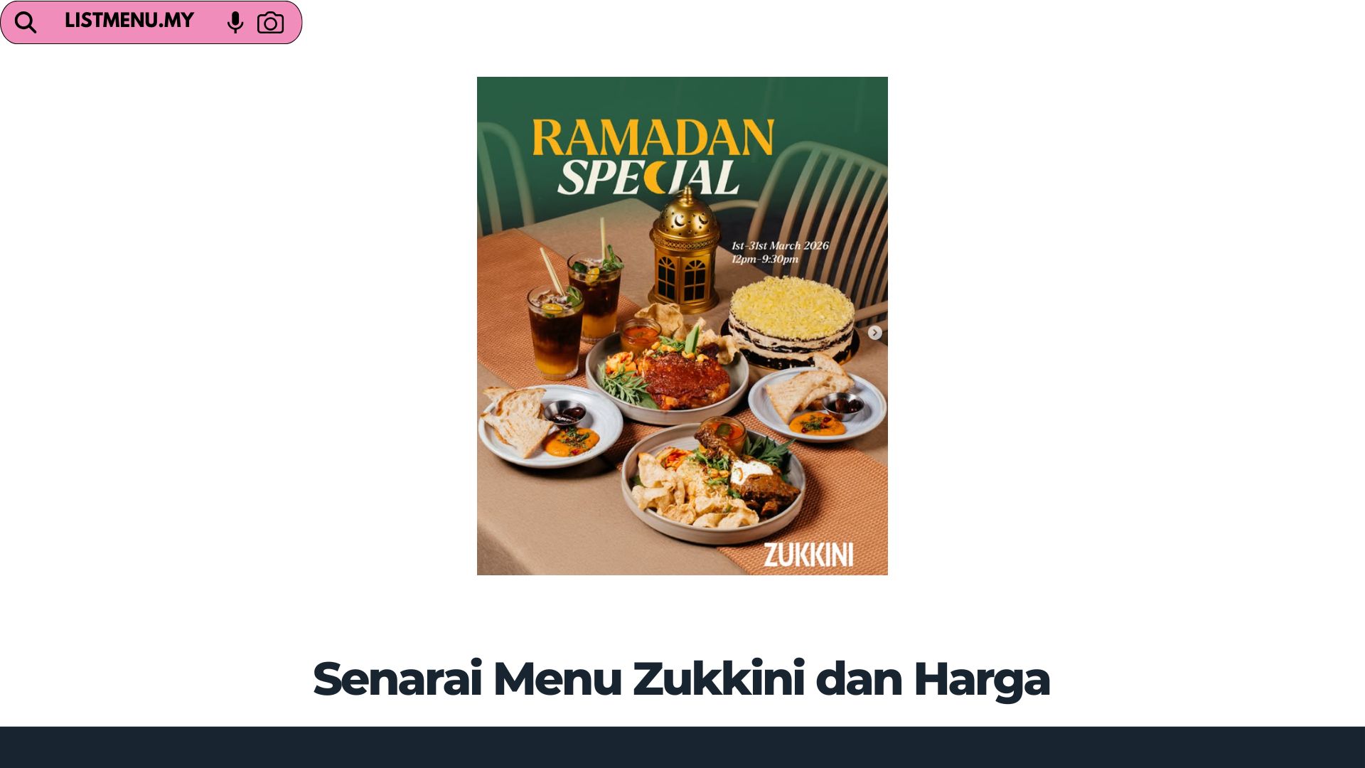 Senarai Menu Zukkini dan Harga