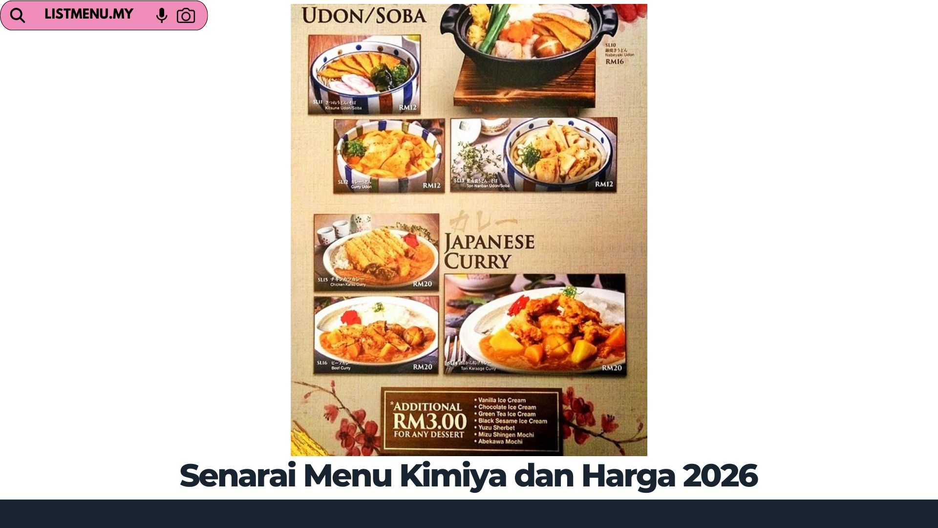 Senarai Menu Kimiya dan Harga 2026