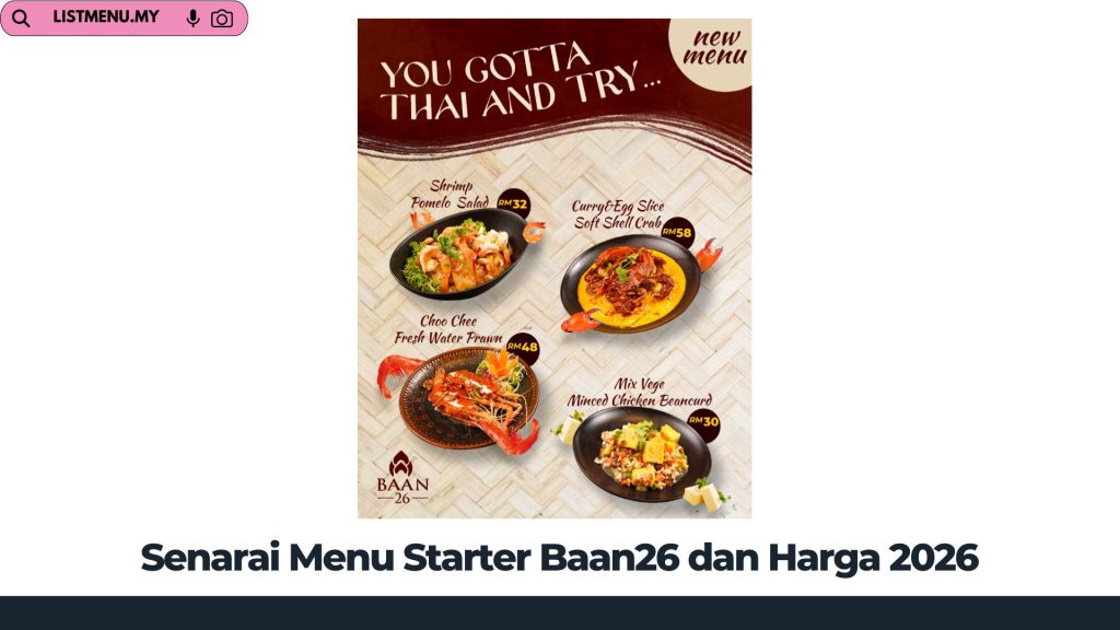 Senarai Menu Starter Baan26 dan Harga 2026